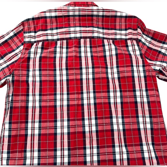 Re:Verb men’s Large Red & Black Plaid Short Sleeve 100% Cotton Button Down Shirt - Picture 3 of 7